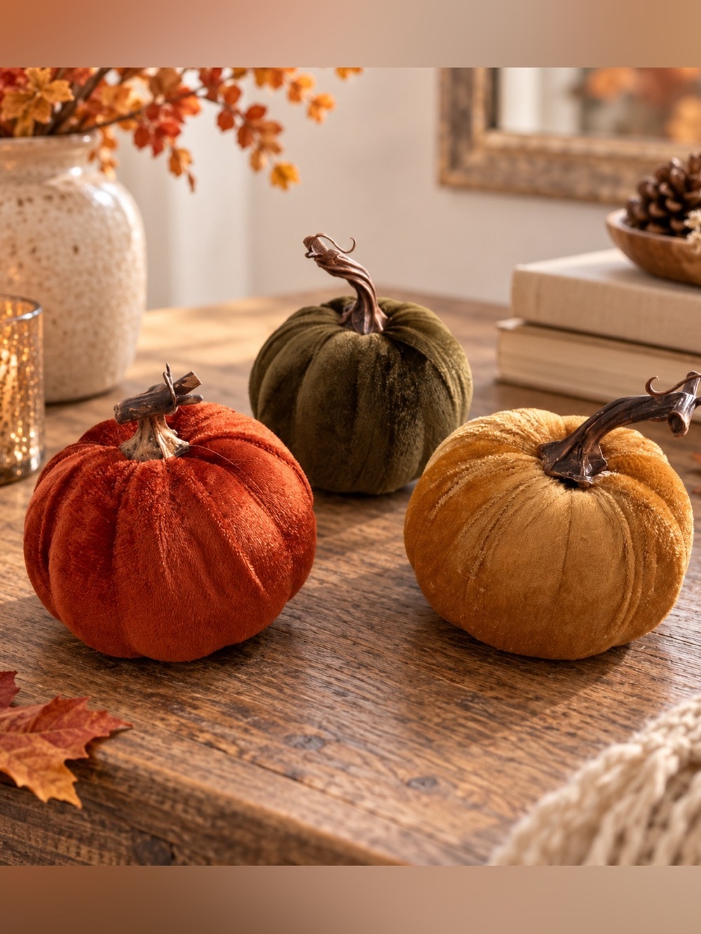 Velvet Fall Pumpkin Trio - Orange, Olive, Mustard